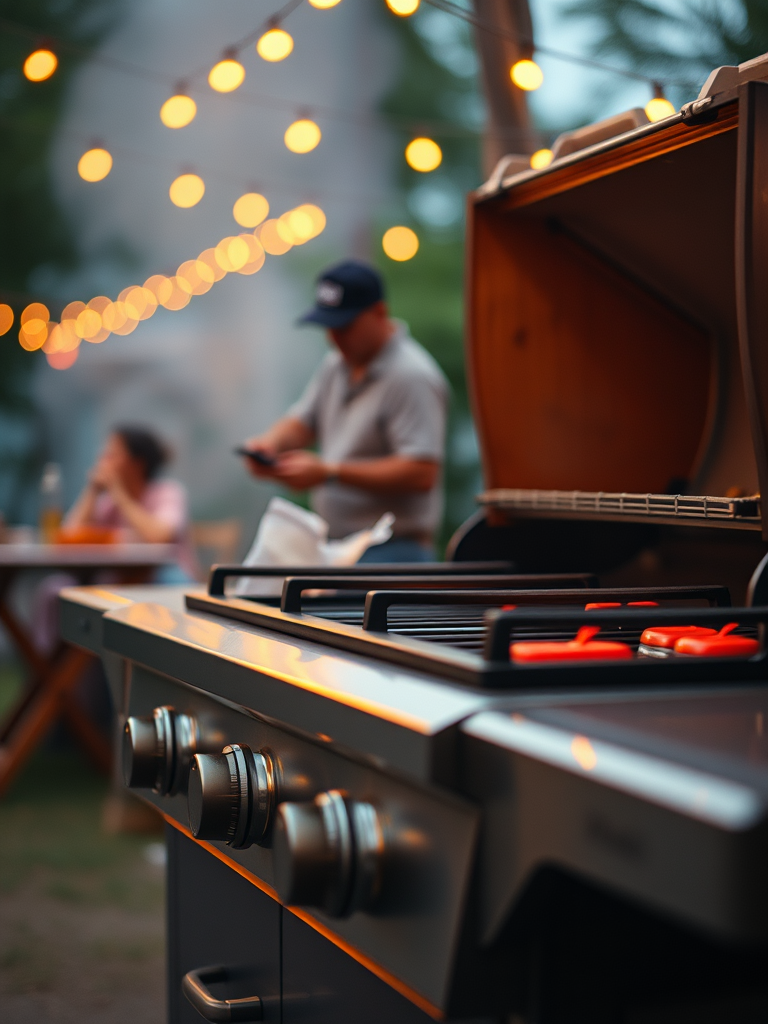 gas barbecue with focus on the product in an emotional and vibrant setting