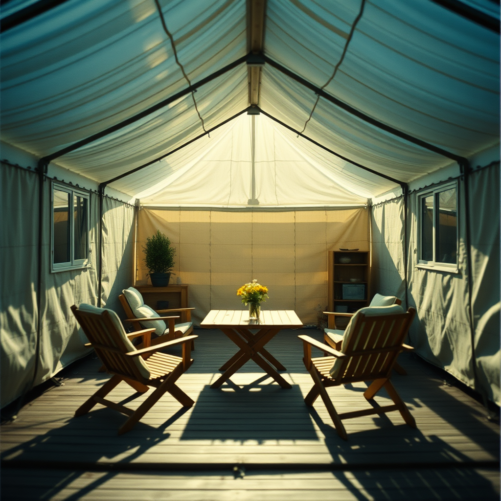 outdoor furniture for holiday homes in a camping structure with sunlight