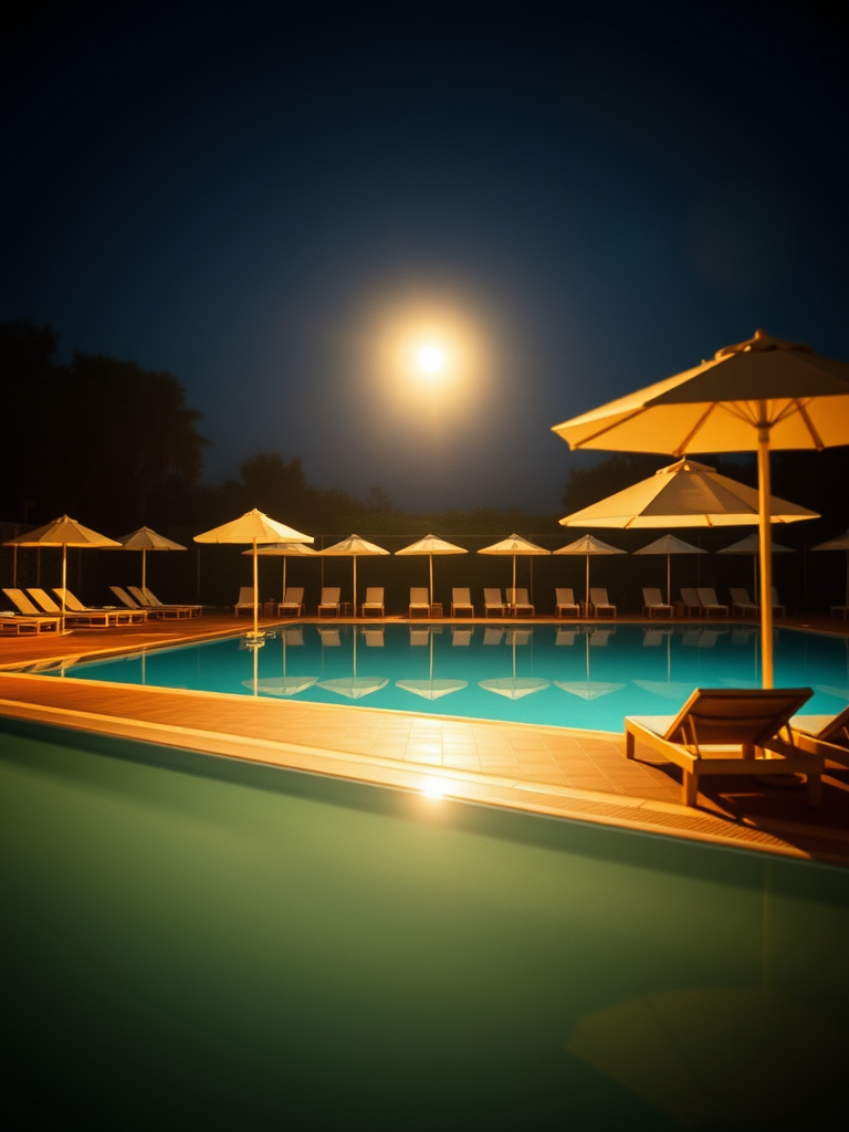 umbrellas and sun loungers by a pool